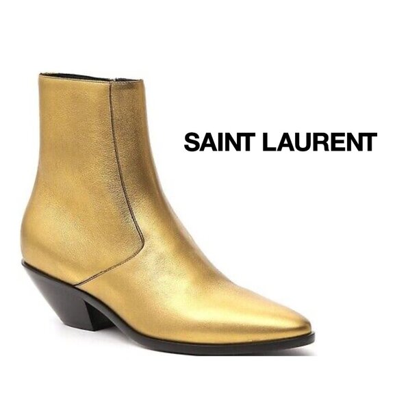 SAINT LAURENT West 45 Metallic Western Ankle Boot - Picture 1 of 16